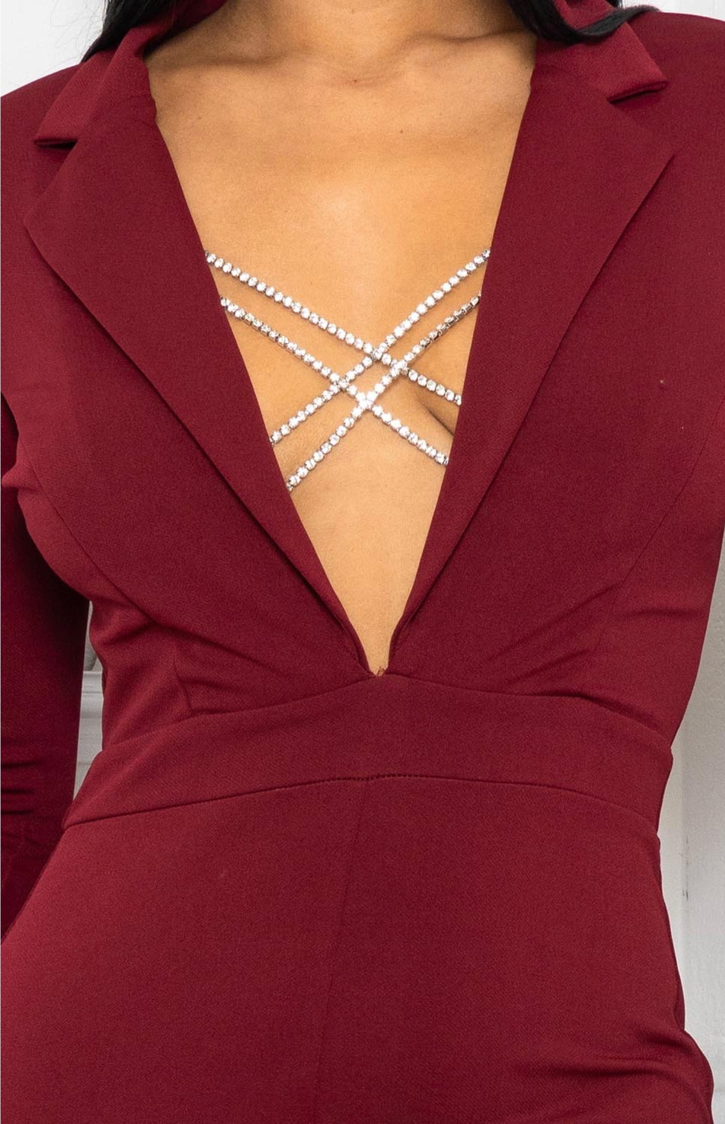 Rhinestone Strap detail Burgundy Jumpsuit