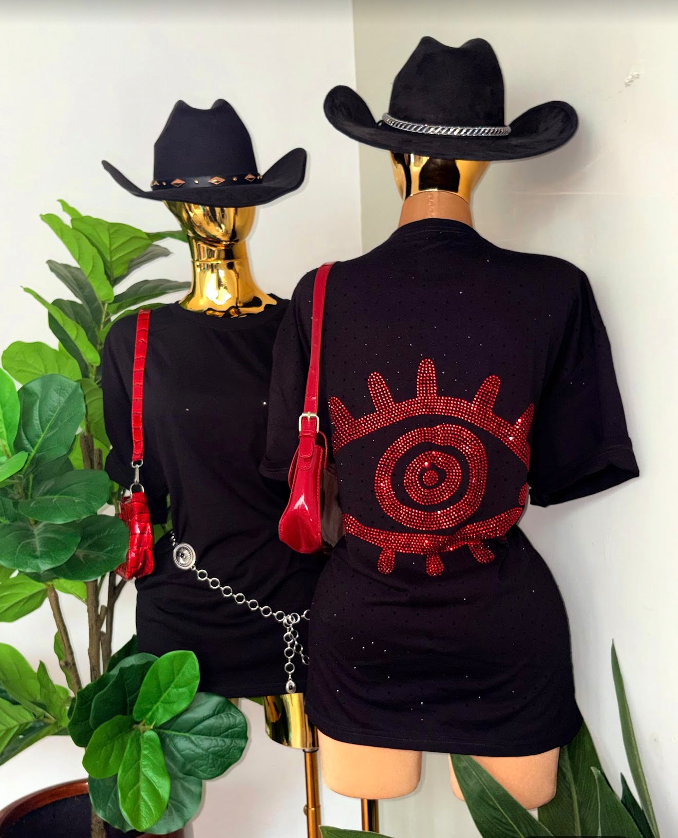 Rhinestone Fuerza Eye Oversized tee