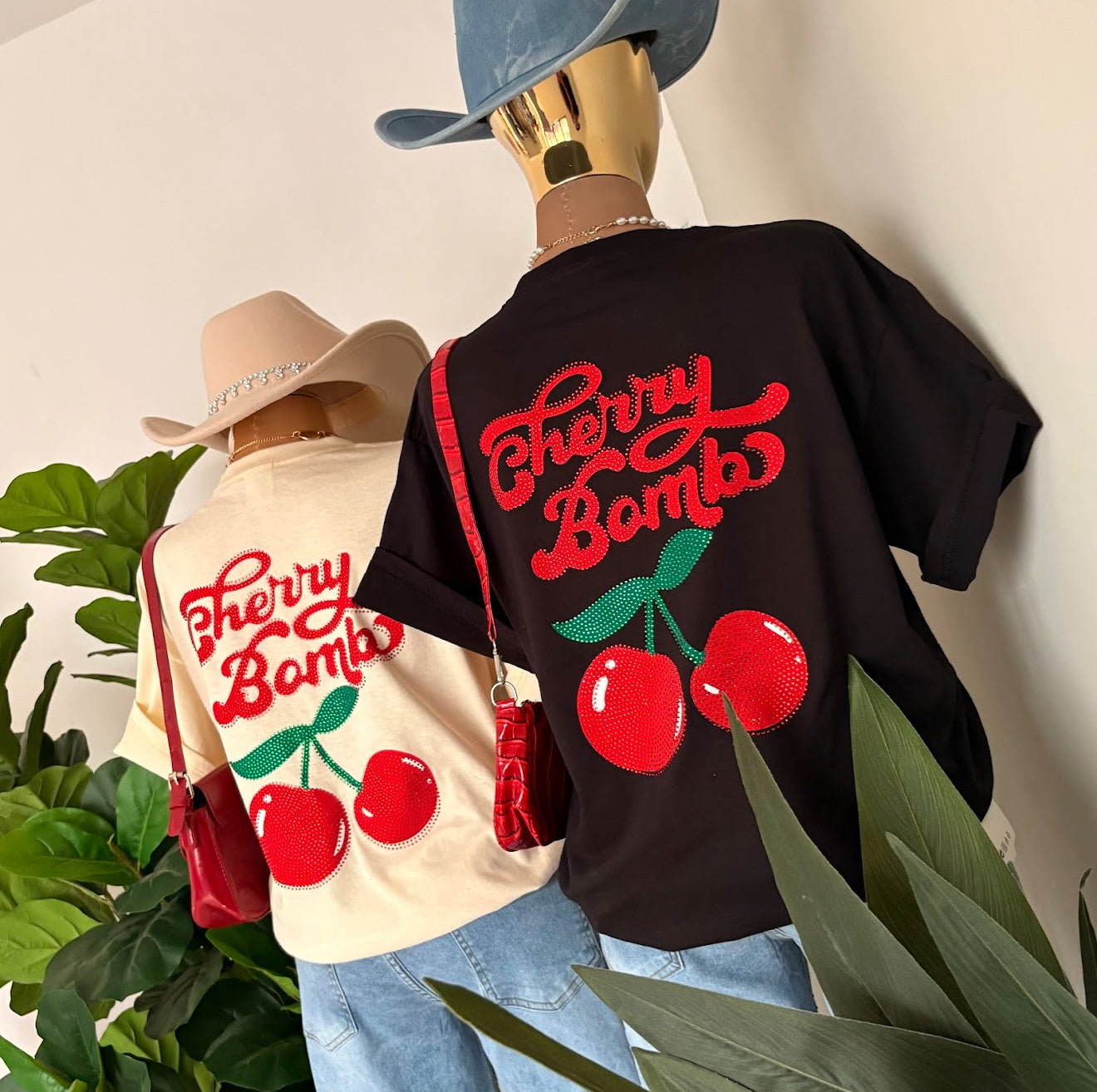 Rhinestone oversize cherry design tee
