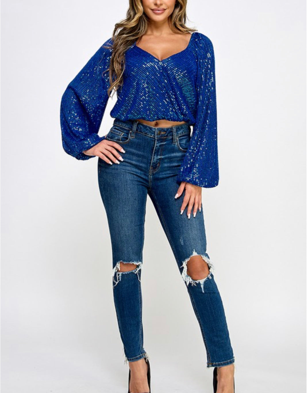 Long sleeve Royal blue sequin top