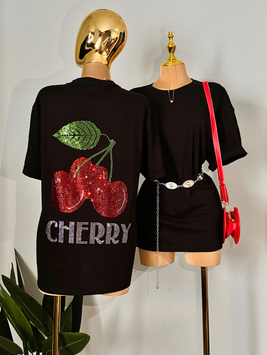 Cherry rhinestone oversized tee