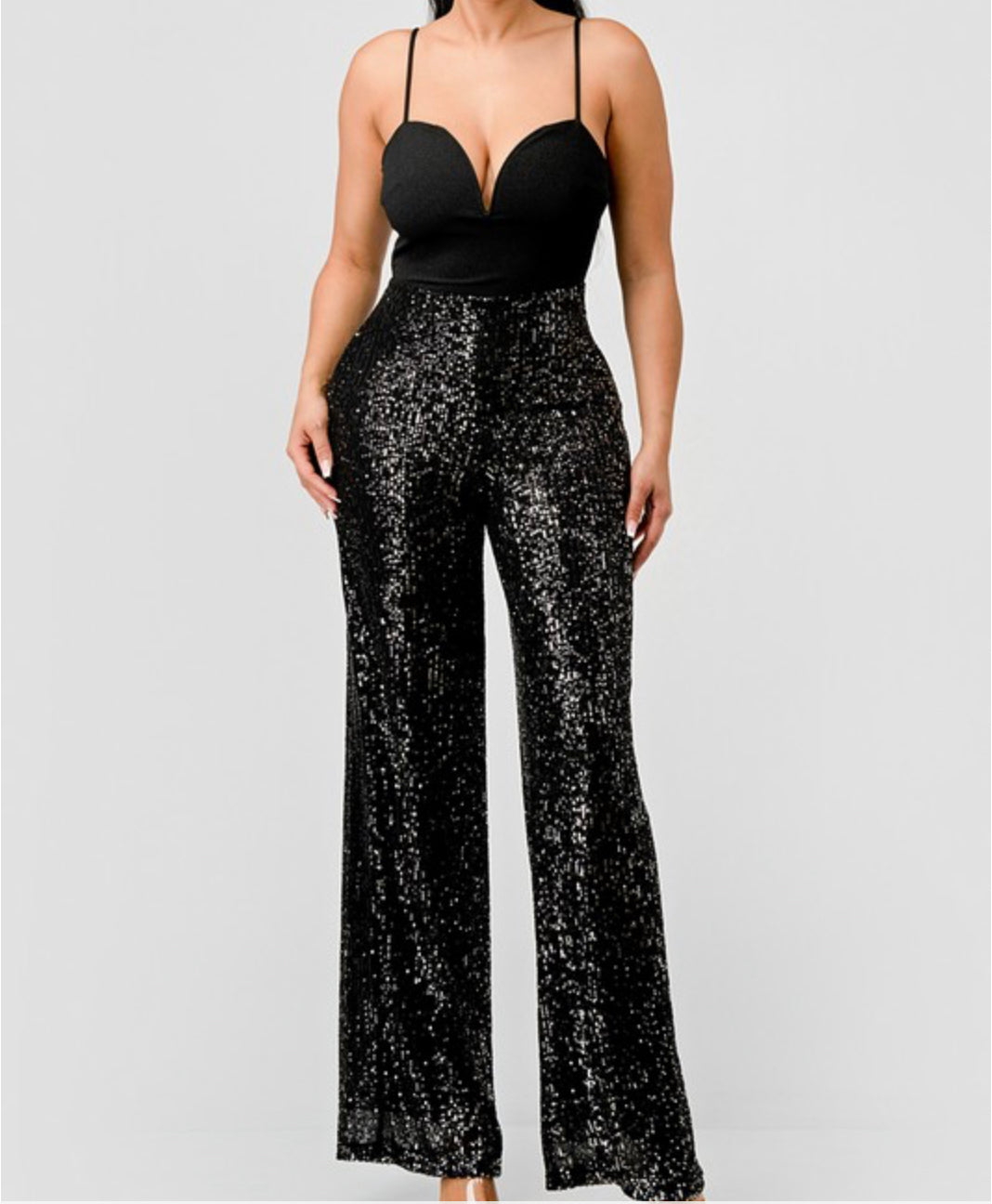 Luxe Black Sequin Wide Leg Jumpsuit