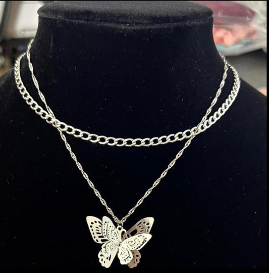 Butterfly 3D layered necklace