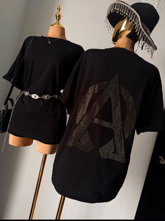 Alfredito O rhinestone oversized tee