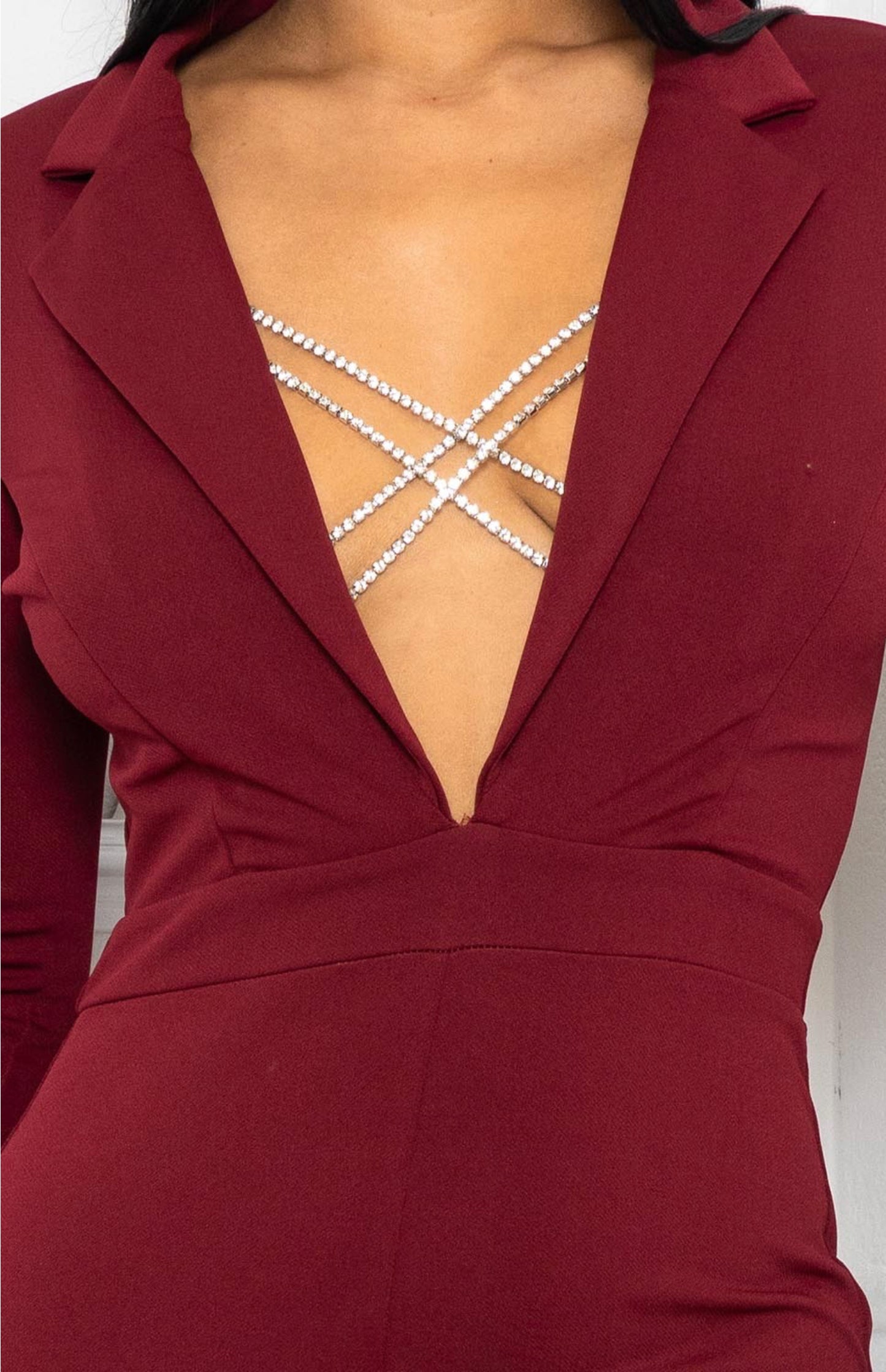 Rhinestone Strap detail  Burgundy Jumpsuit