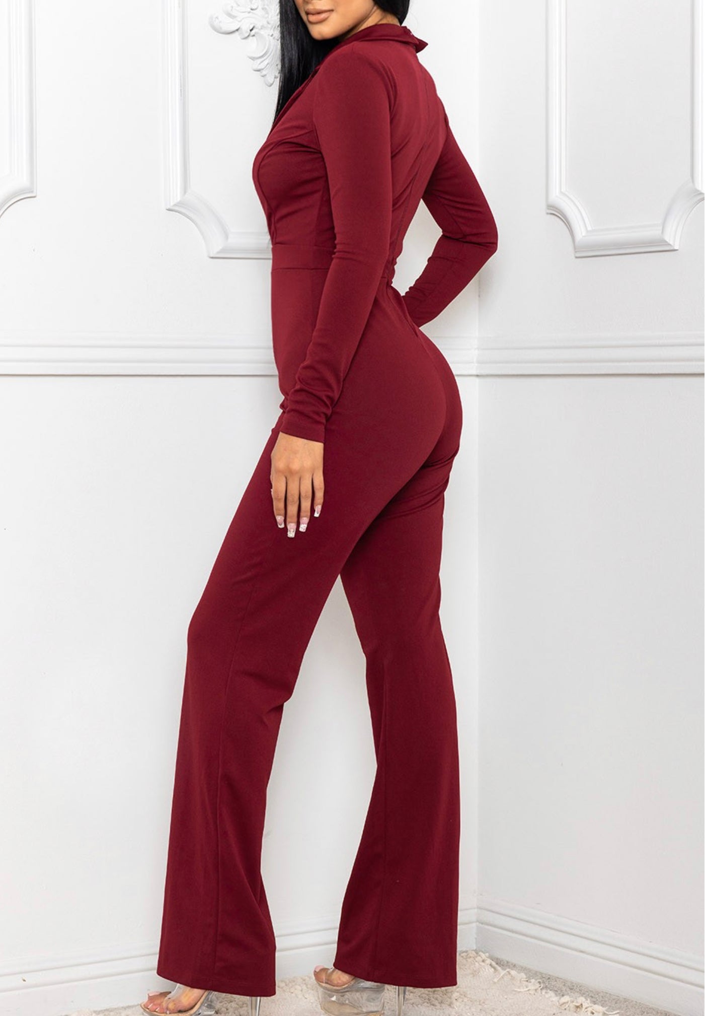 Rhinestone Strap detail  Burgundy Jumpsuit