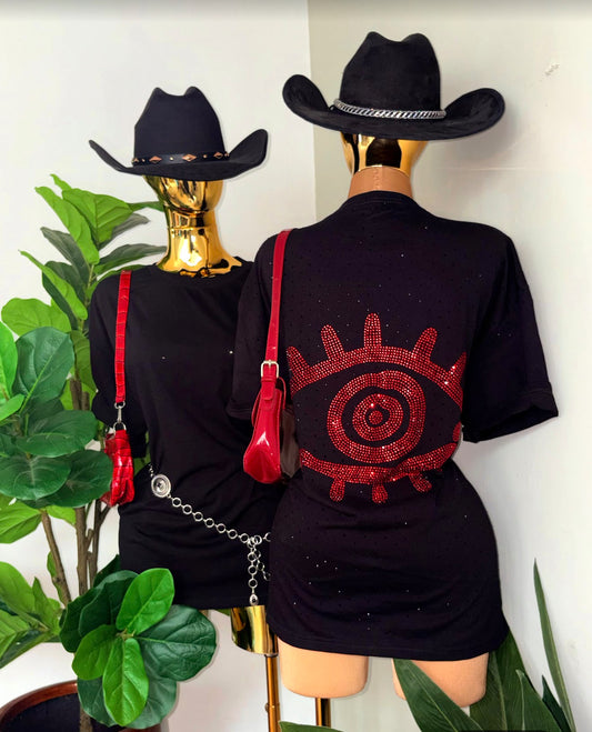 Rhinestone Fuerza Eye Oversized tee