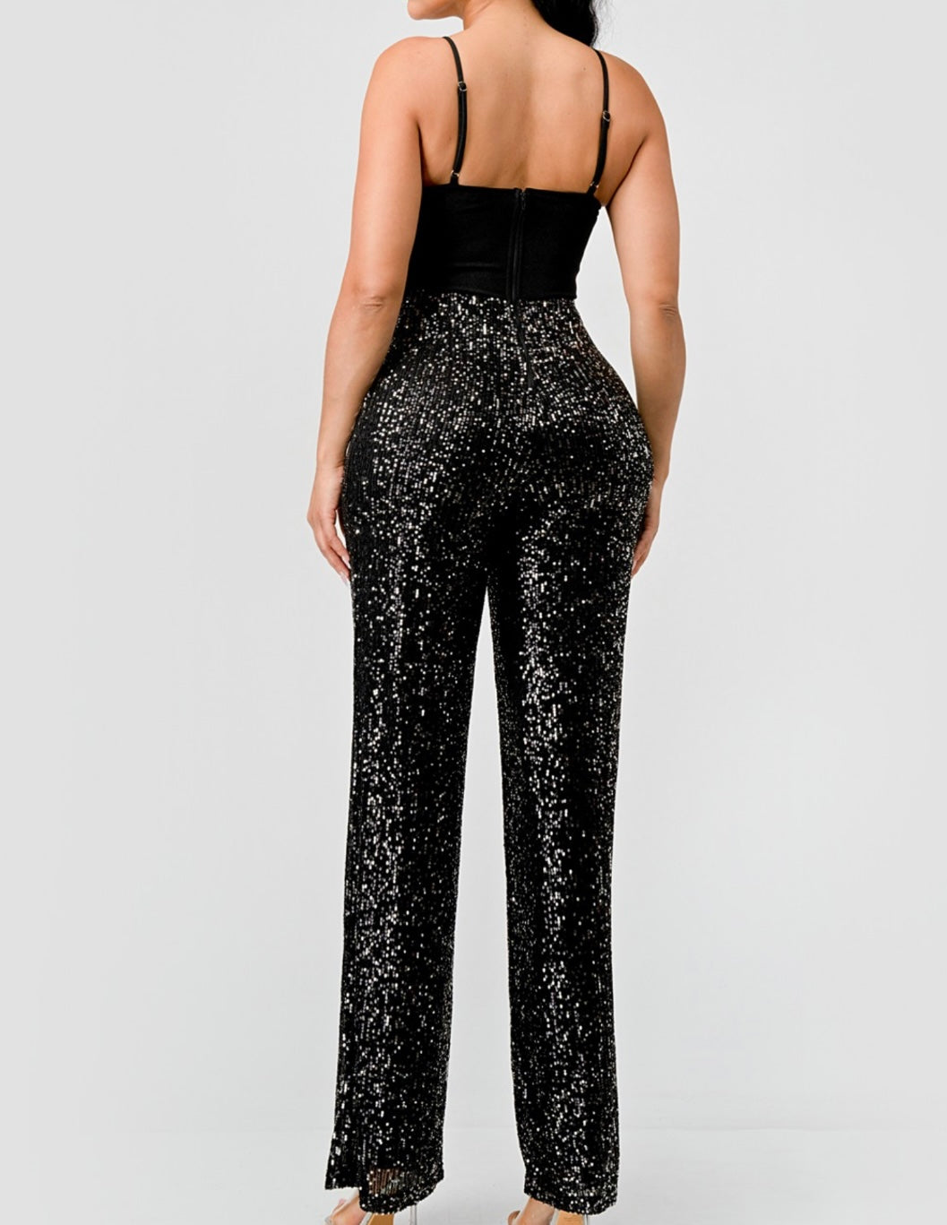 Luxe Black Sequin Wide Leg Jumpsuit