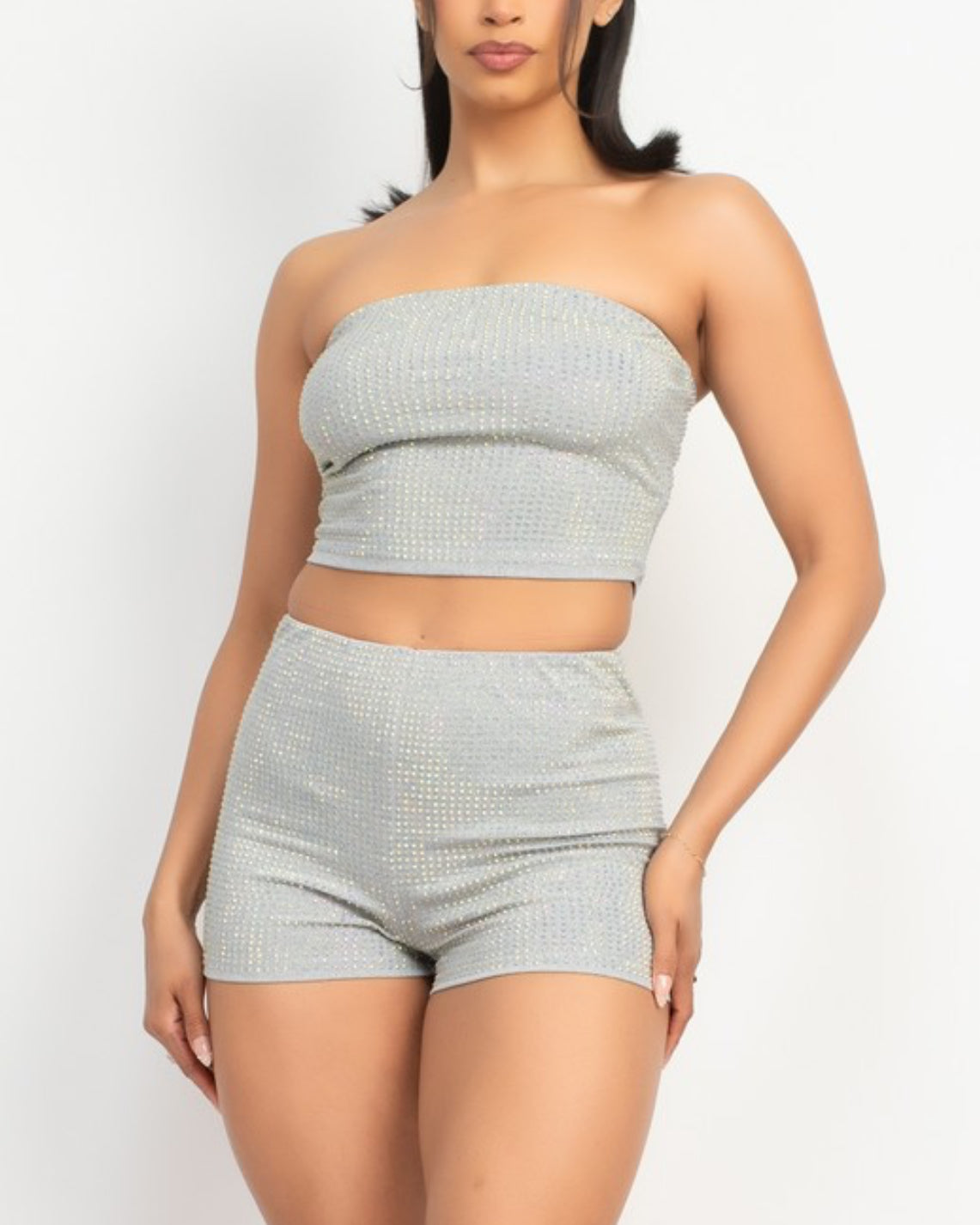 Reina Rhinestone short set grey