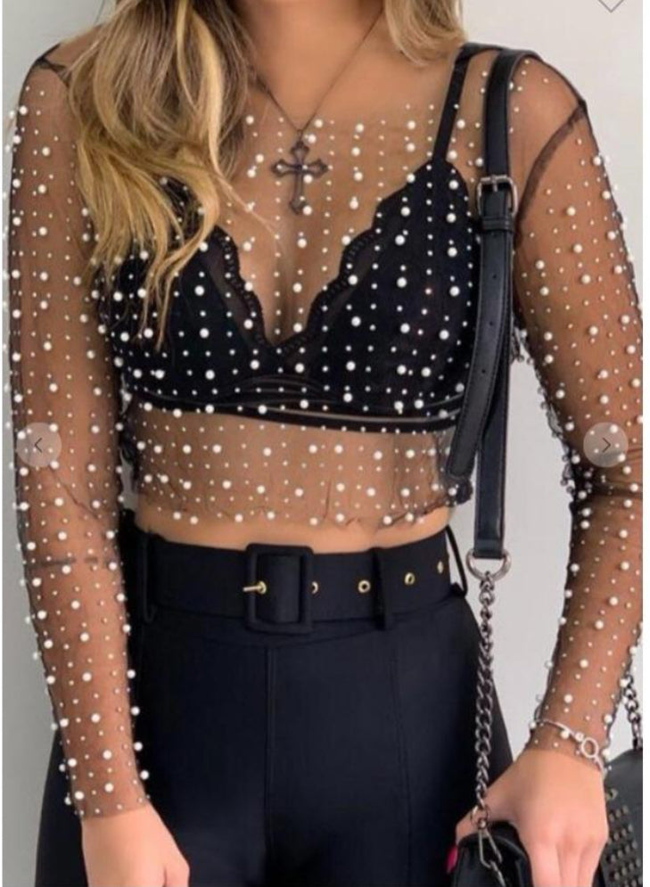 Rhinestone Mesh Top